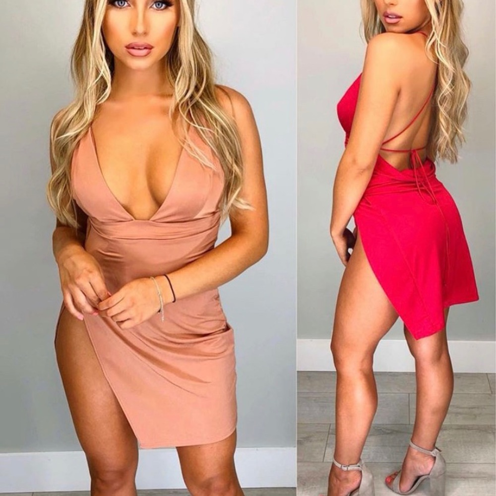 Nude slit dress